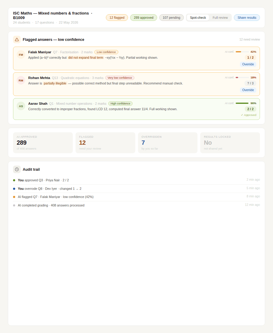 Teacher review UI